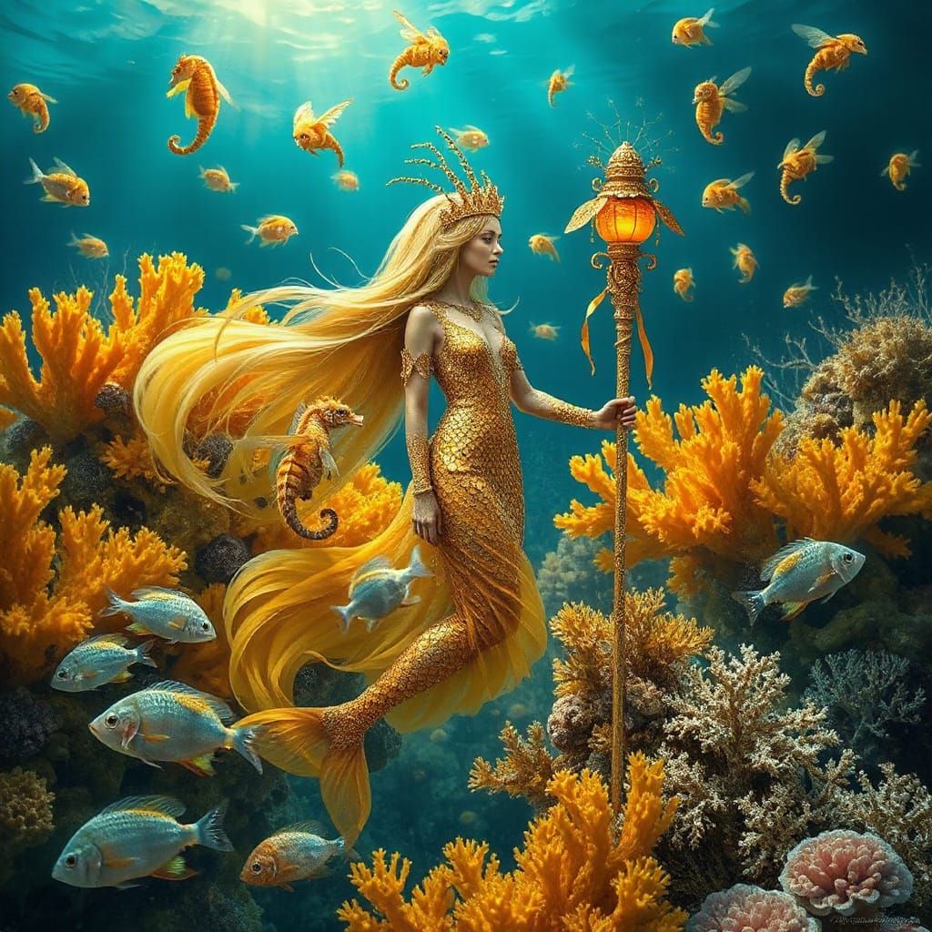 Bee-Mermaid Queen Reigns Over Honeycomb Reef