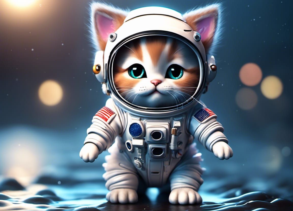 Cute Chibi Kitten Astronaut in Ultra-Detailed 16k