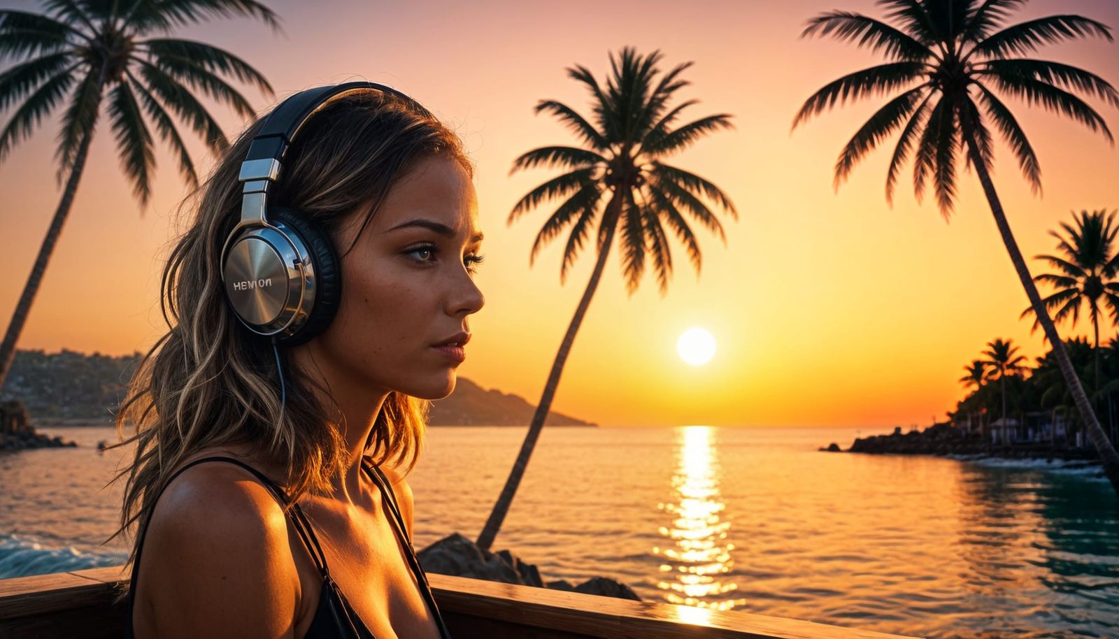 Attractive DJ Surrounded by Sunset Brilliance at the Beach
