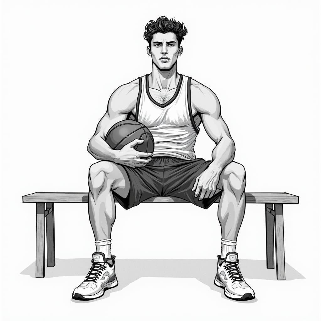 Basketball Player Illustration in Art Nouveau Style