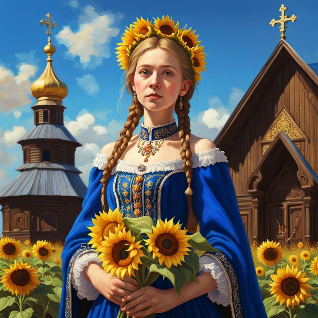 Princess Anna of Kyiv with Sunflowers, Oil Painting