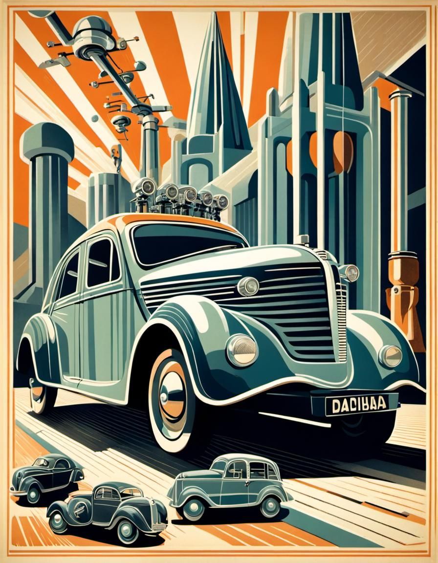 Robot Auto Mechanic in Art Deco Style