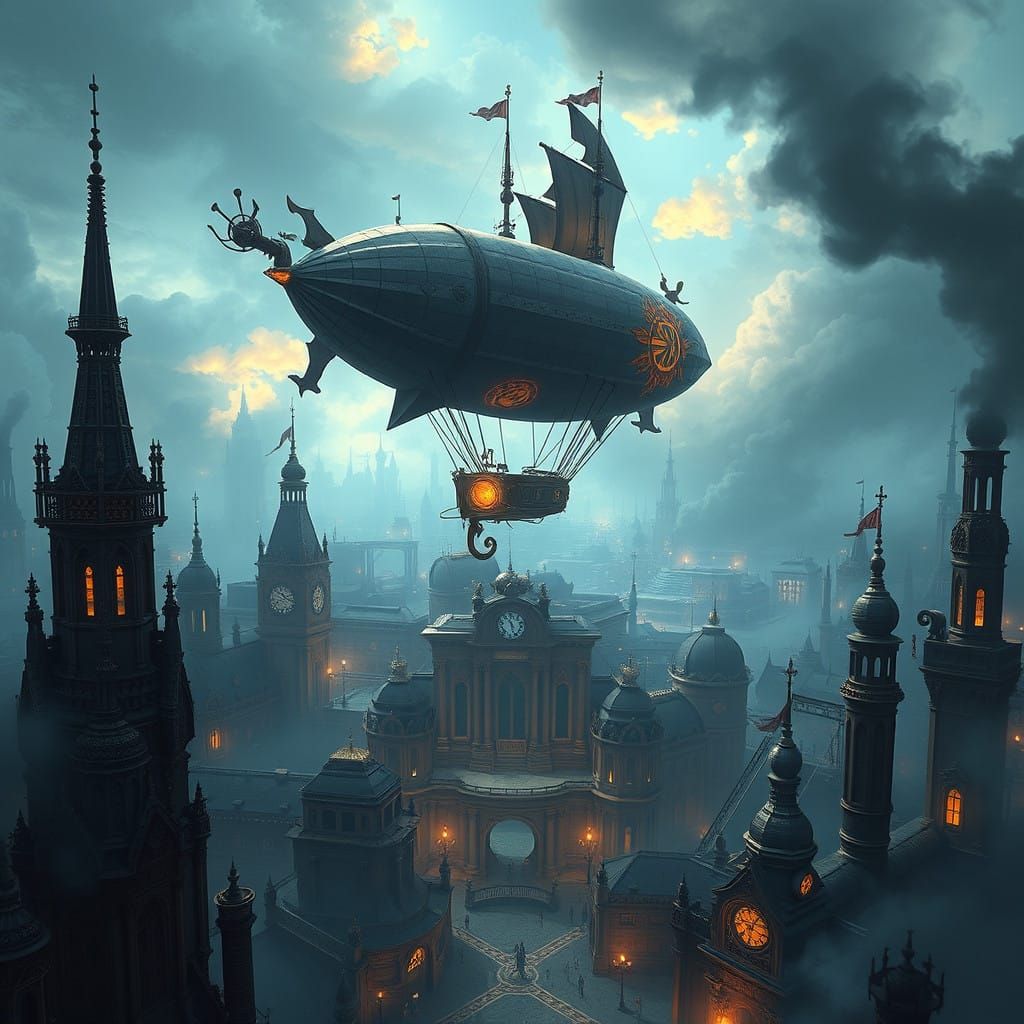 Steampunk Metropolis in Vibrant Fantasy