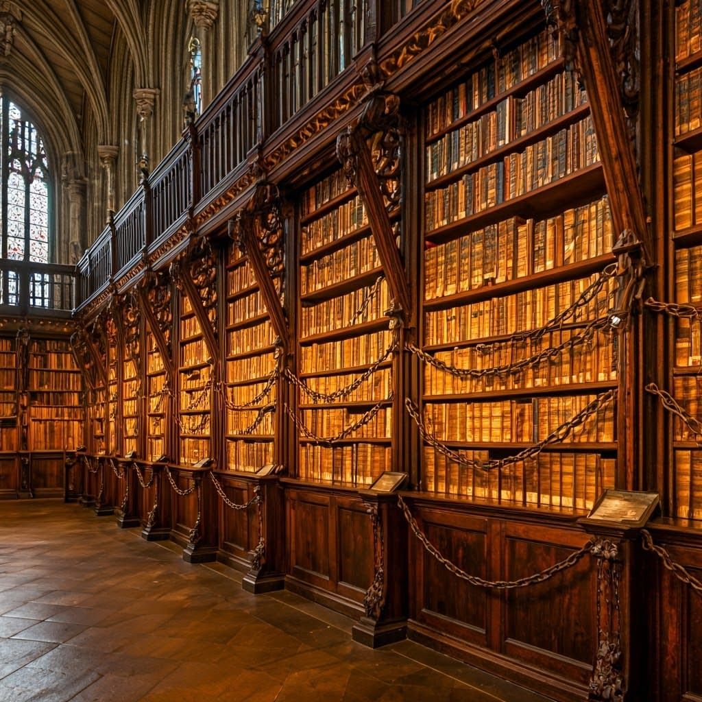 Hereford Cathedral's Chained Library in 17th-Century Style