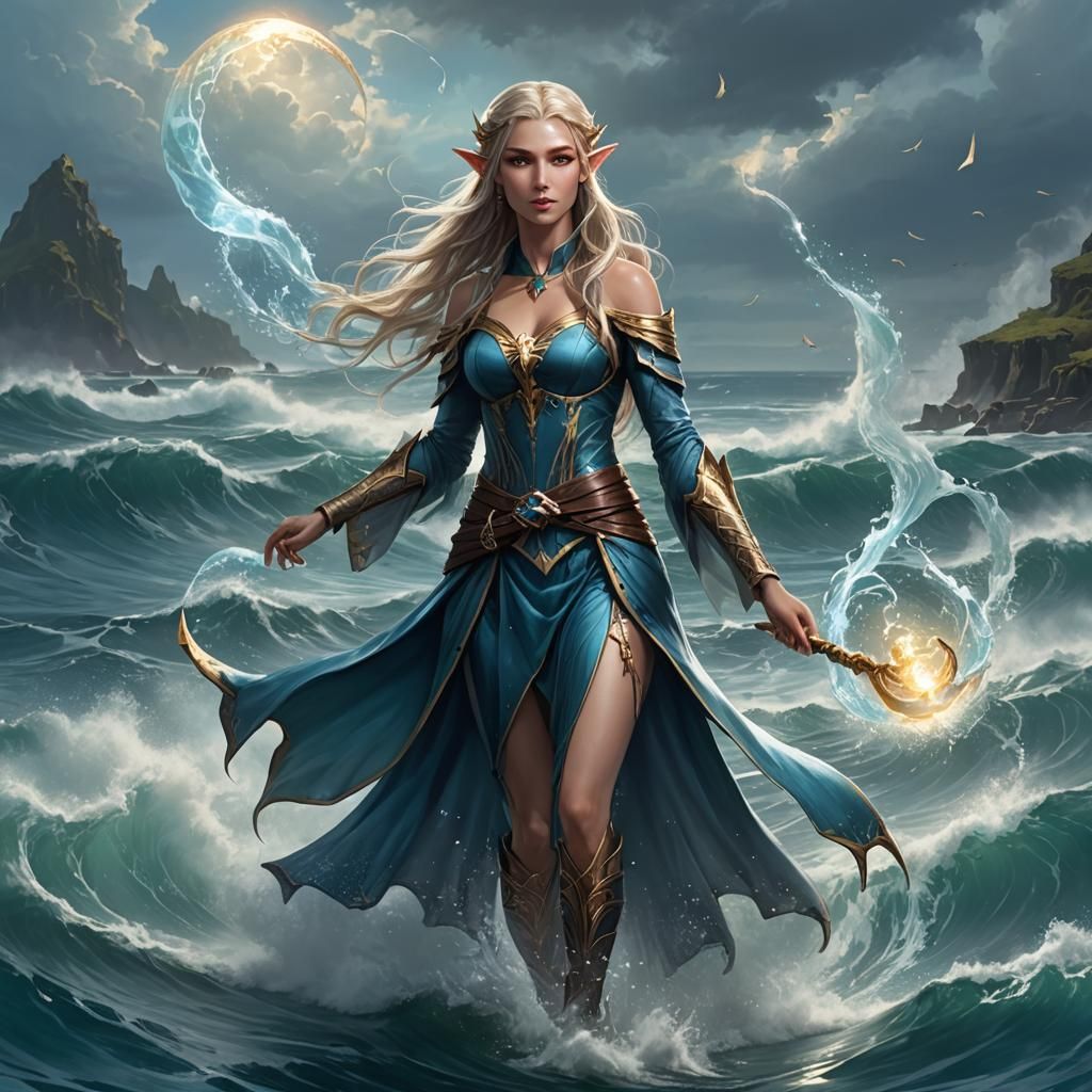 Elf Water Sorcerer Splits the Sea with Magic