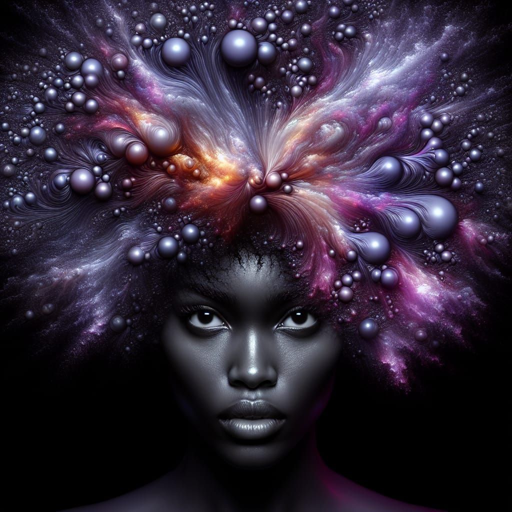 Surreal Portrait of Woman with Exploding Orbs