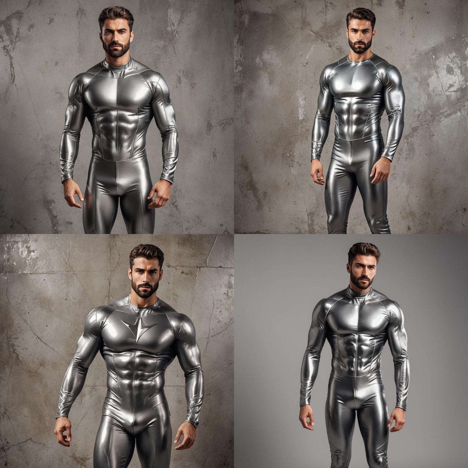 Handsome Muscular Man in Metallic Bodysuit Portrait