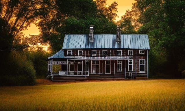 Whimsical Farmhouse on Hill in Retro Art Style