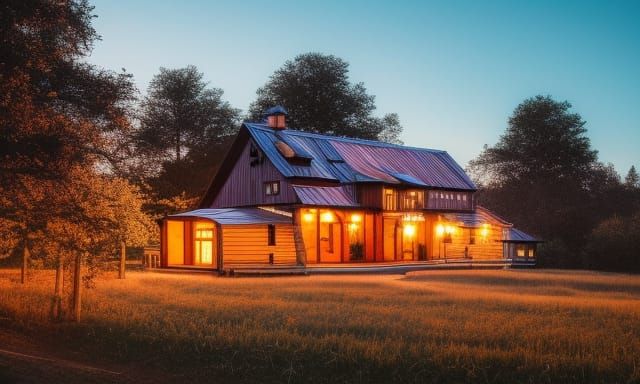 Whimsical Farmhouse on a Hill in Retro Style