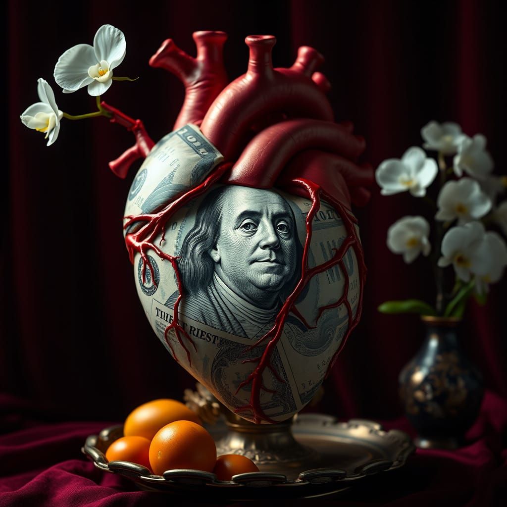 Hyperrealistic Heart Made of US Currency in HDR