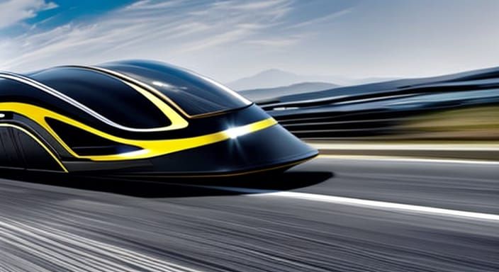 Futuristic Black and Gold Maglev Car in Cityscape