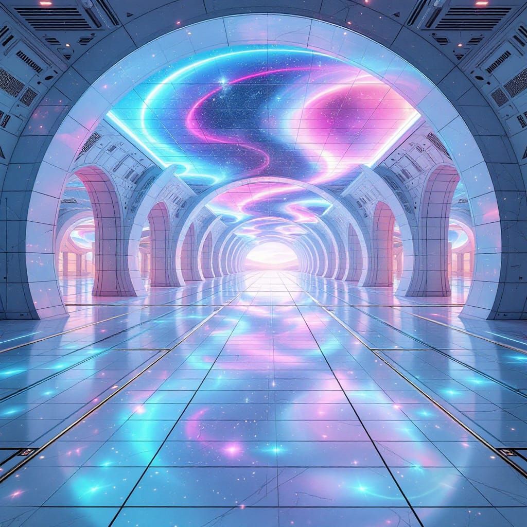 Ethereal Cosmic Airport in Surreal Isometric View