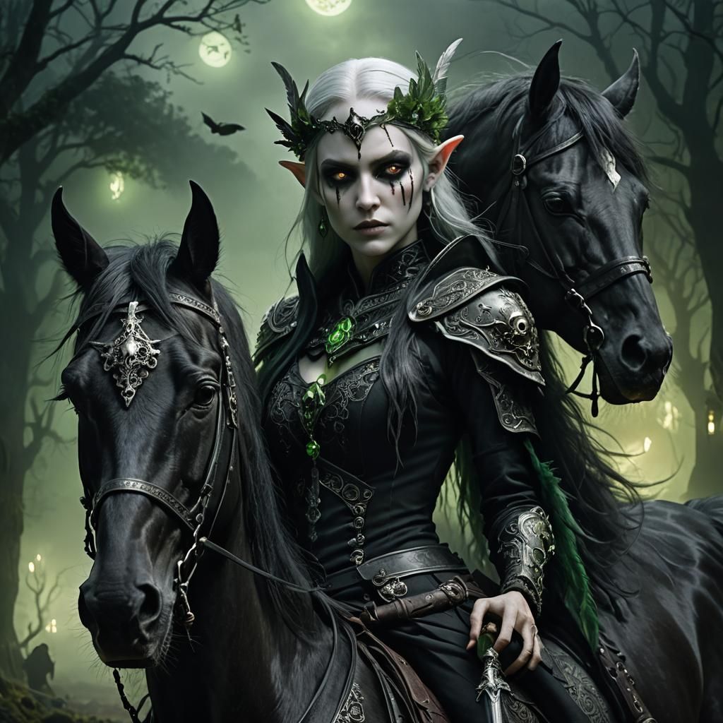 Grey Elf Necromancer Rides Through Eerie Mist