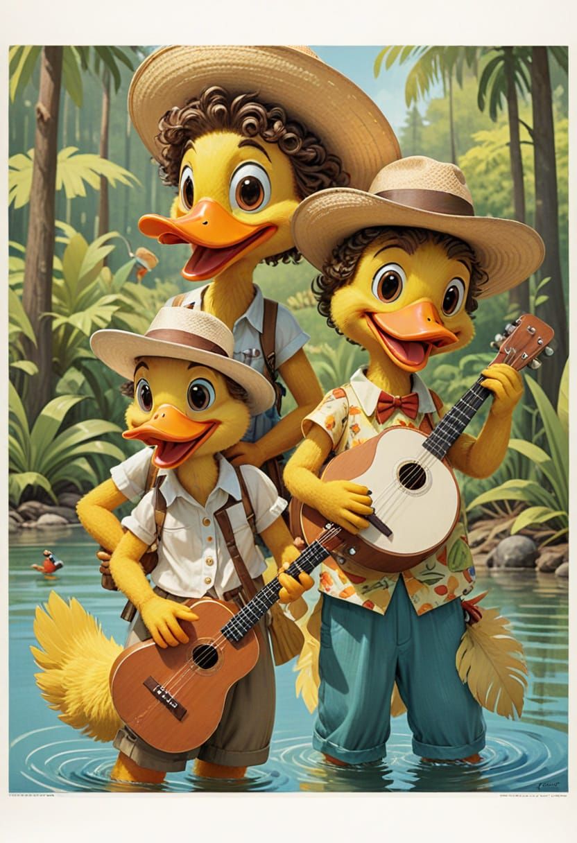 Jazz Age Cartoon Ukulele Band in Wilderness