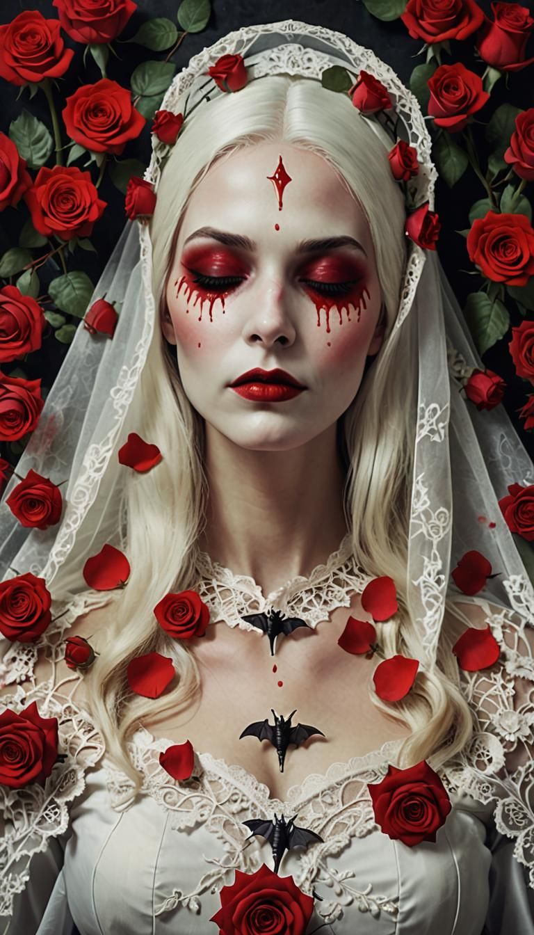 Dead Woman in Coffin with Veil, Vintage Style