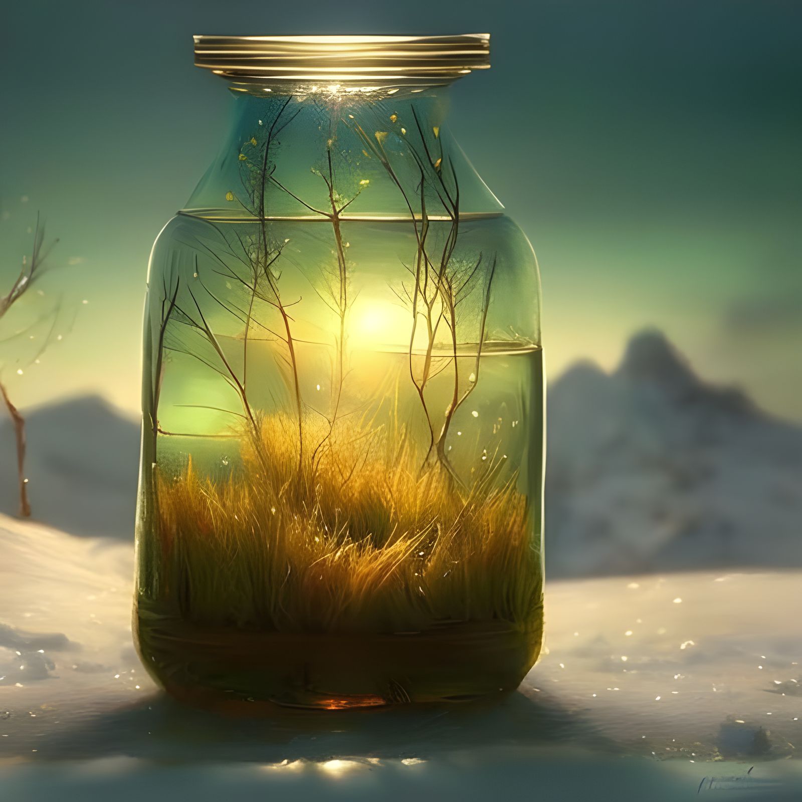 Seasonal Landscapes in Glass Jars: Digital Art