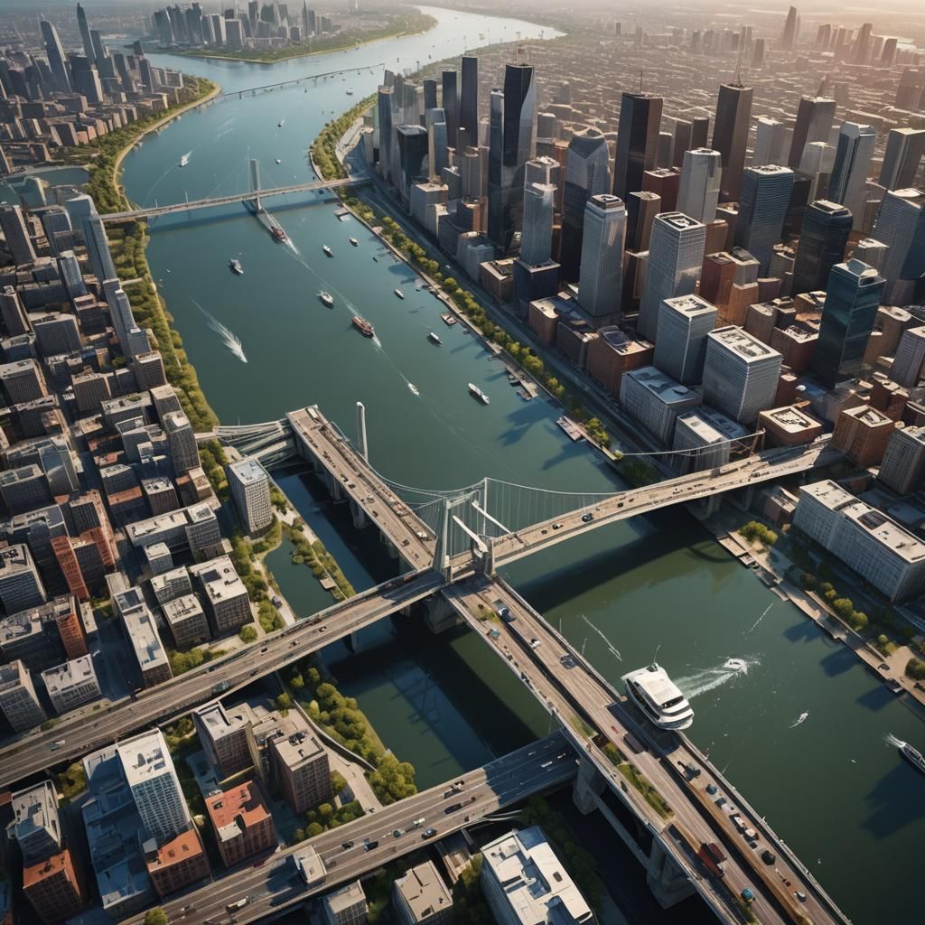 Modern Bridge Aerial View in Detailed Matte Painting