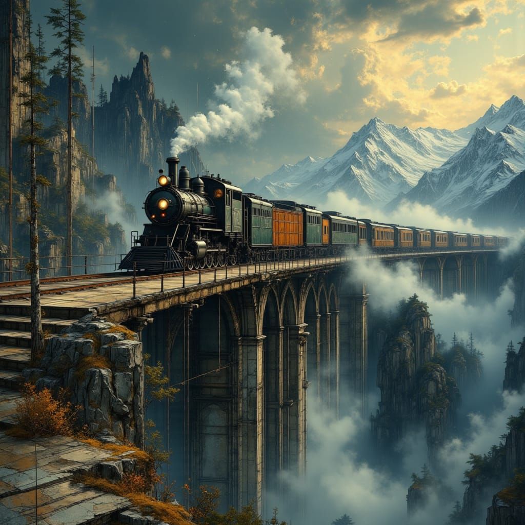 Old Steam Locomotive in Mountainous Landscape