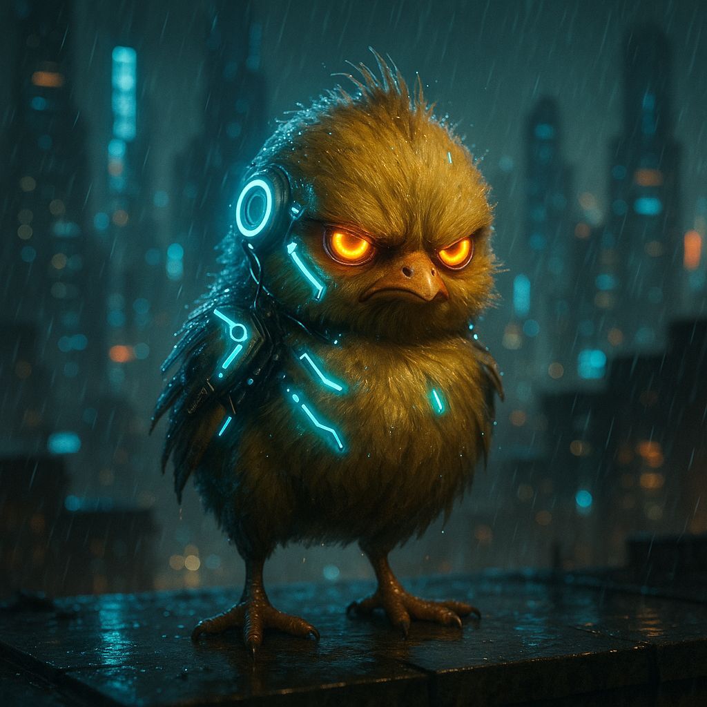 Cyberpunk Chicken on Rooftop in Dystopian City