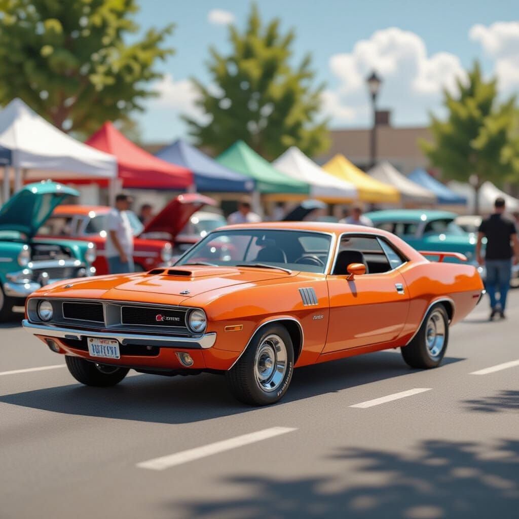 1970 Hemi Orange Plymouth Barracuda at Car Show