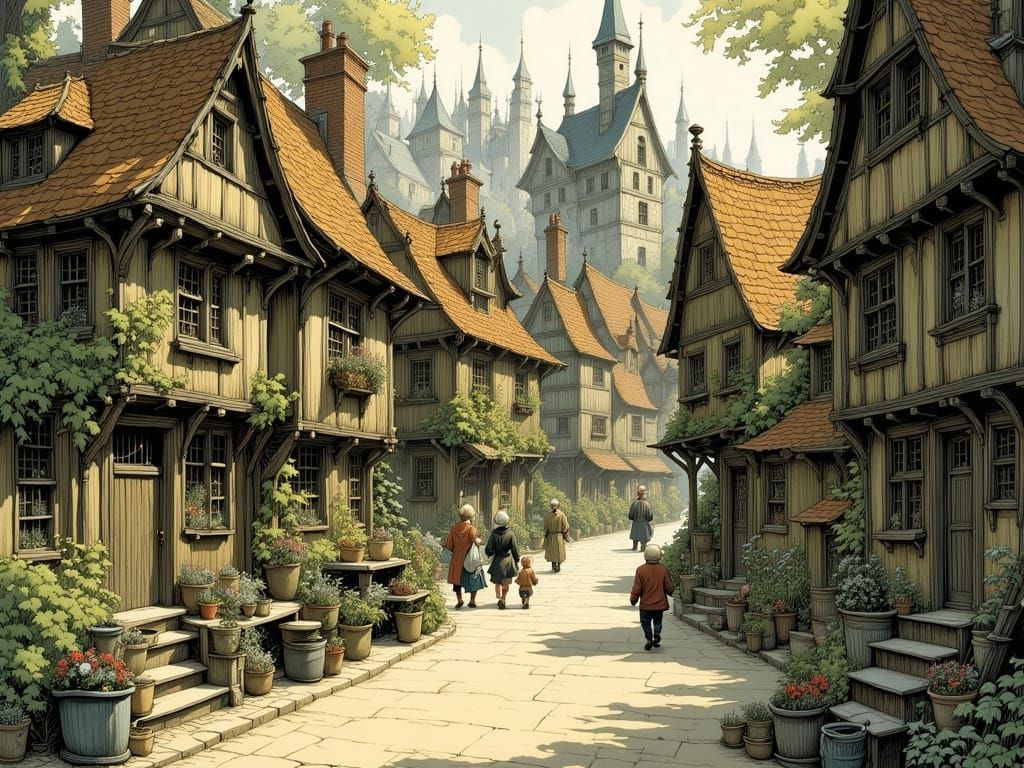 Quaint Fishermen's Street at Morning Sun