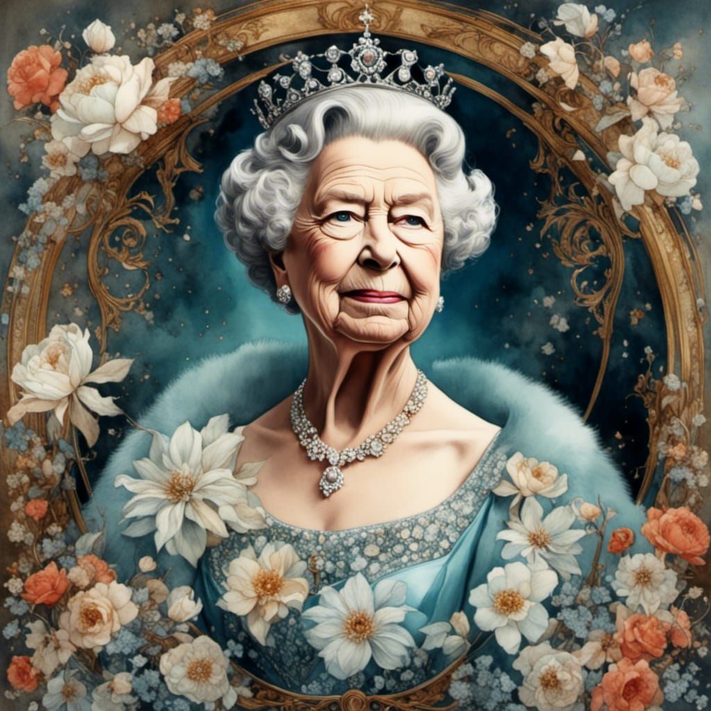 Queen Elizabeth II in Romantic Watercolor Style