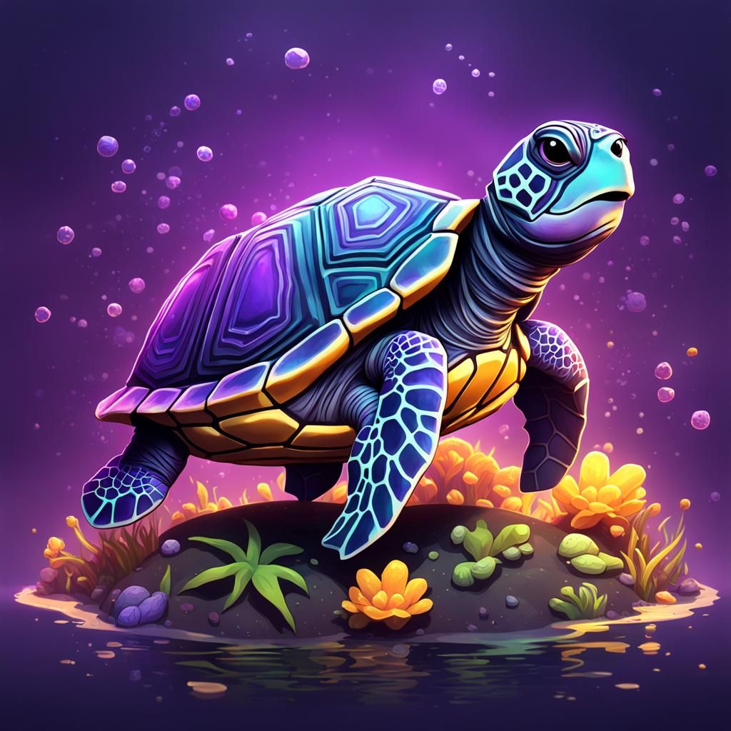 Cute Kawaii Chibi Sea Turtle: Dark Fantasy Art