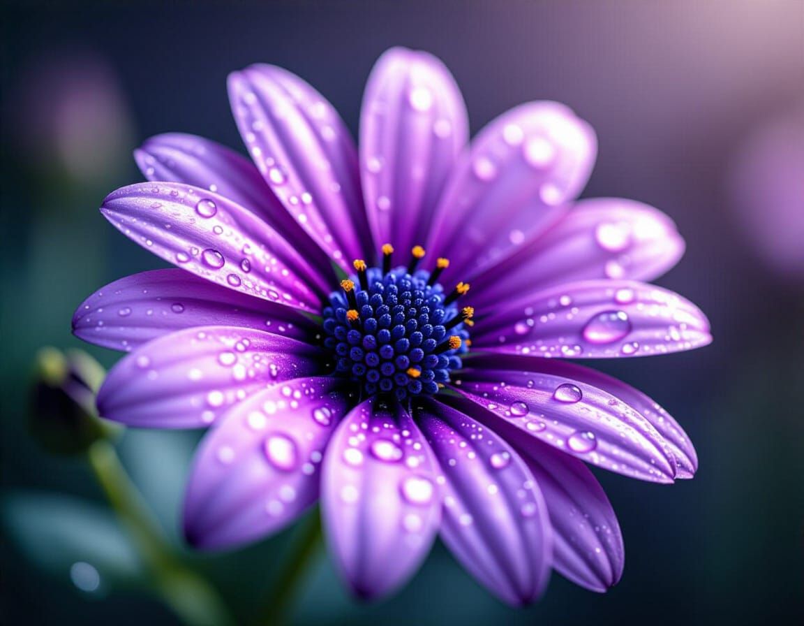 Dramatic Dark Purple Flower with Water Droplets