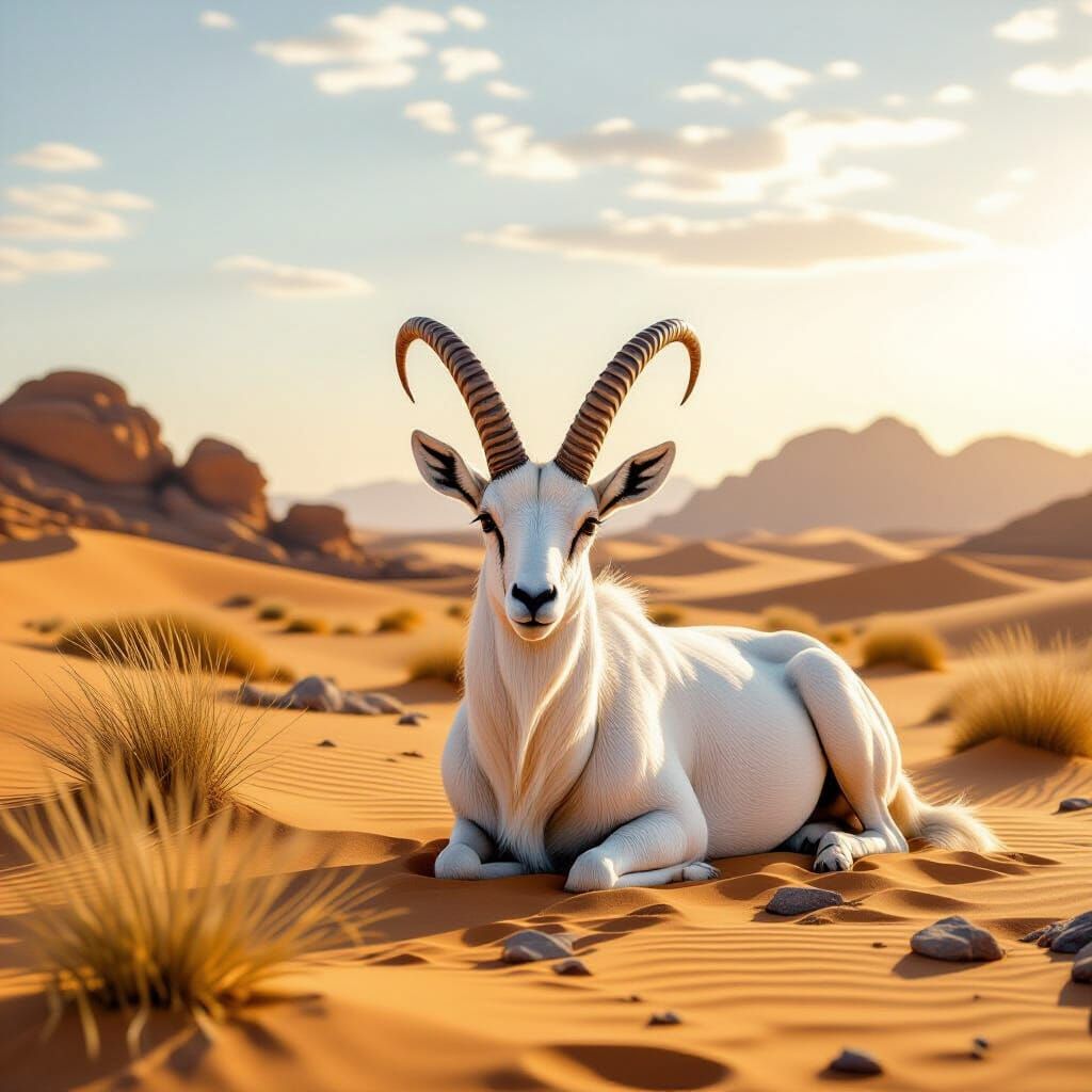 Majestic Addax in Sunlit Desert Photography
