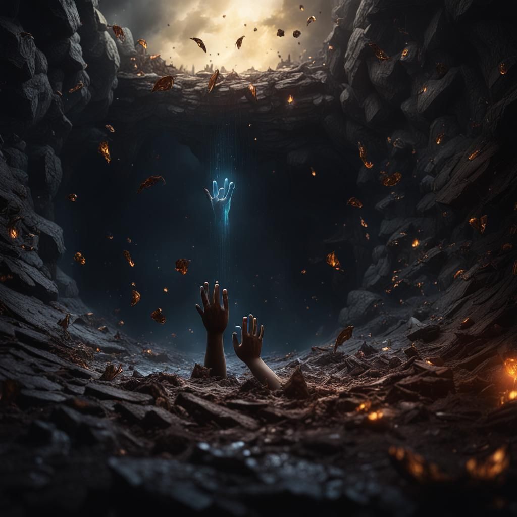 Desperate Hand Reaching from Dark Abyss