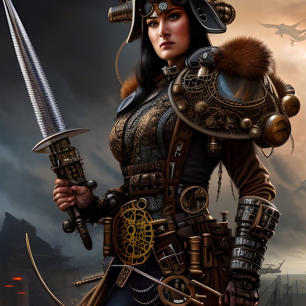 Steampunk Warrior in Detailed Armor, Comic Book Style