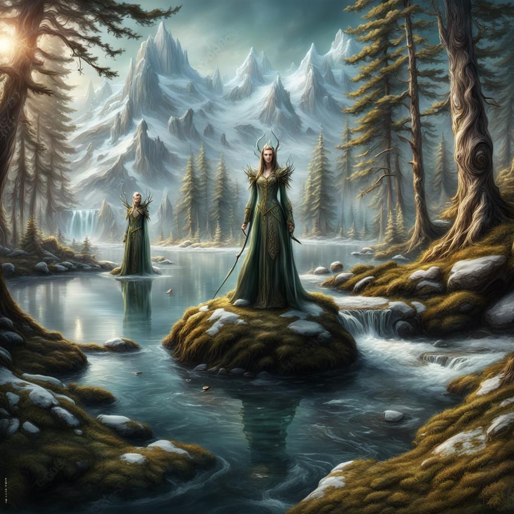 Magical Elves in Enchanted Forest: Hyperrealistic 3D Art