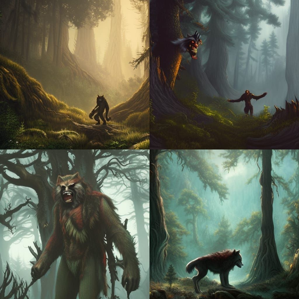 The Wolfman in a Fantastical Forest Art