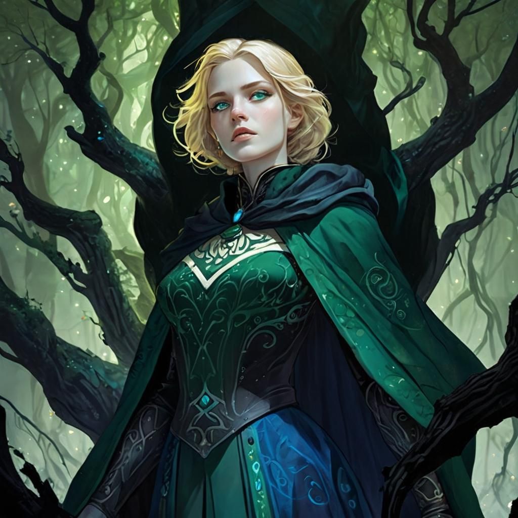 Mystical Forest Woman in Dark Fantasy Illustration