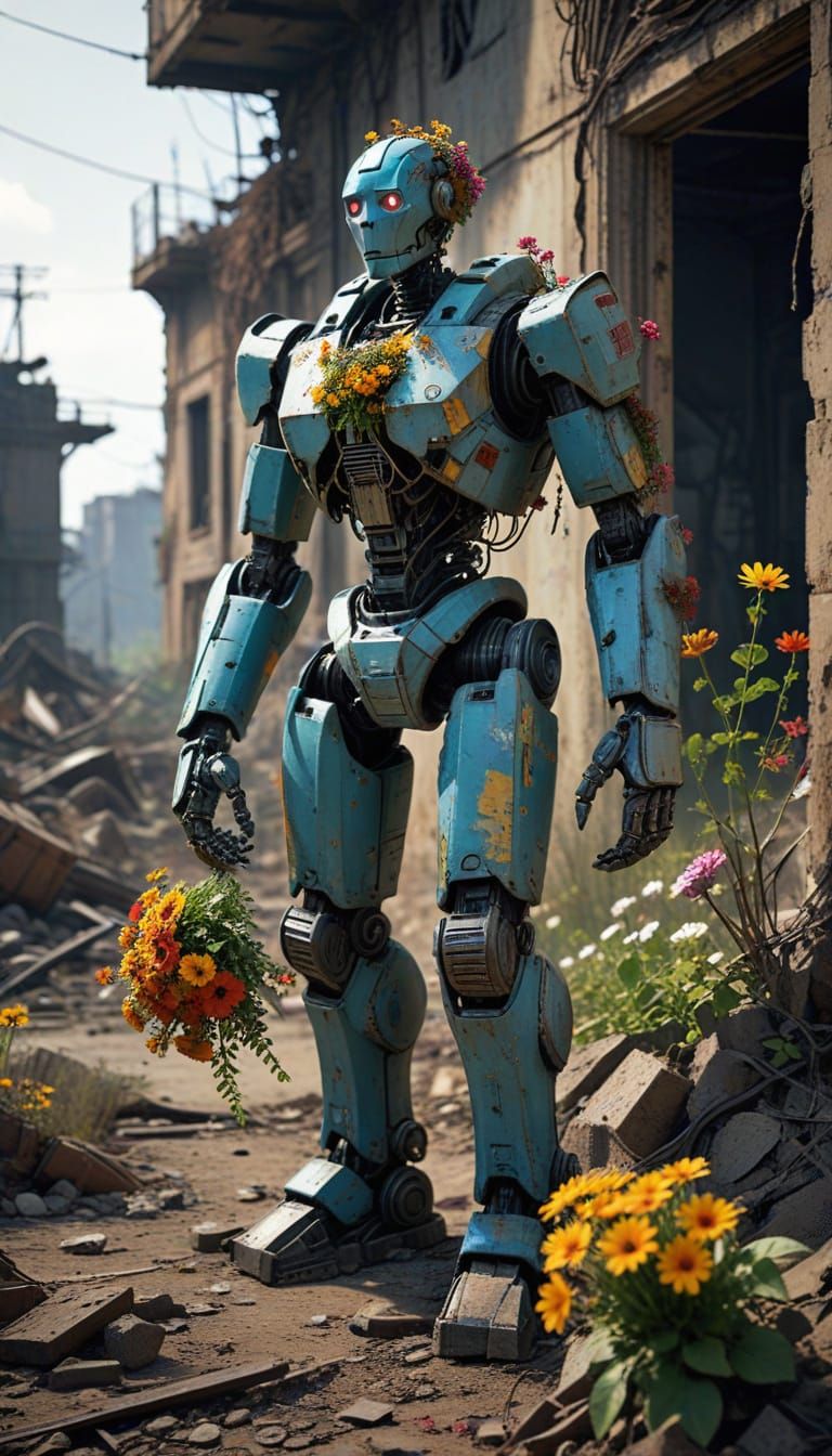 Post-Apocalyptic Robot Finds Hope in Ruins