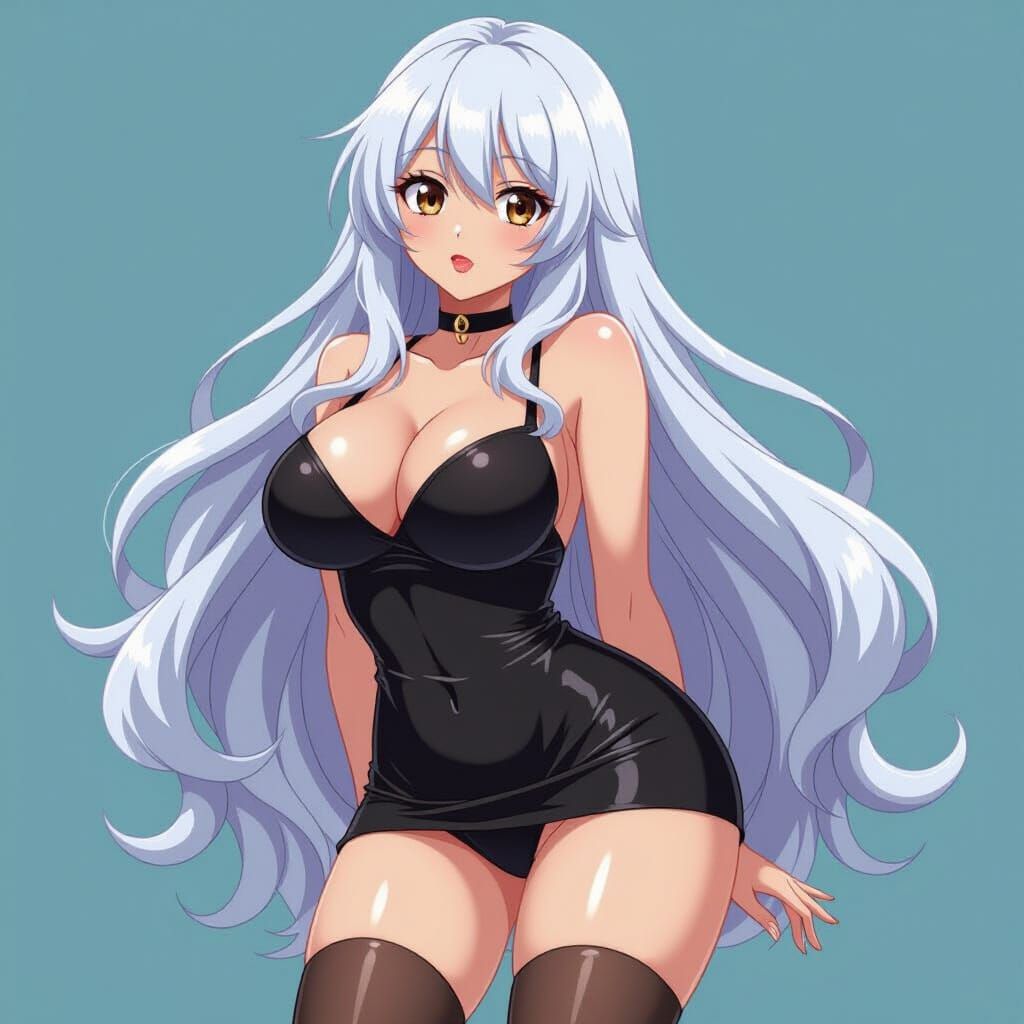 Anime Woman with Flowing Hair and Curvy Figure