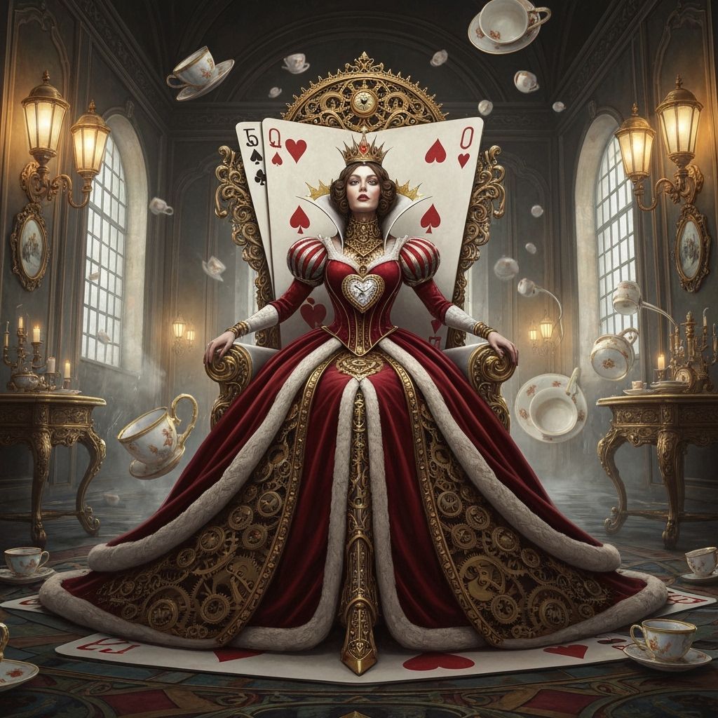 Steampunk Queen of Hearts on Card Throne