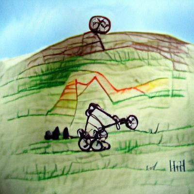 Child's Drawing of Bicycle on a Hill