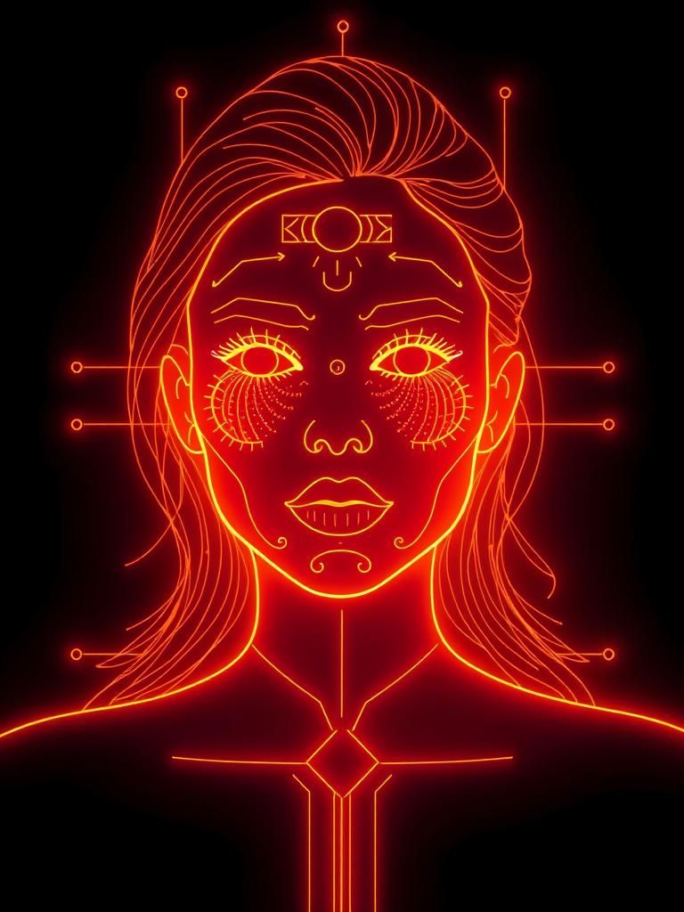 Biometric Face Scan: Neon Silhouette Illustration