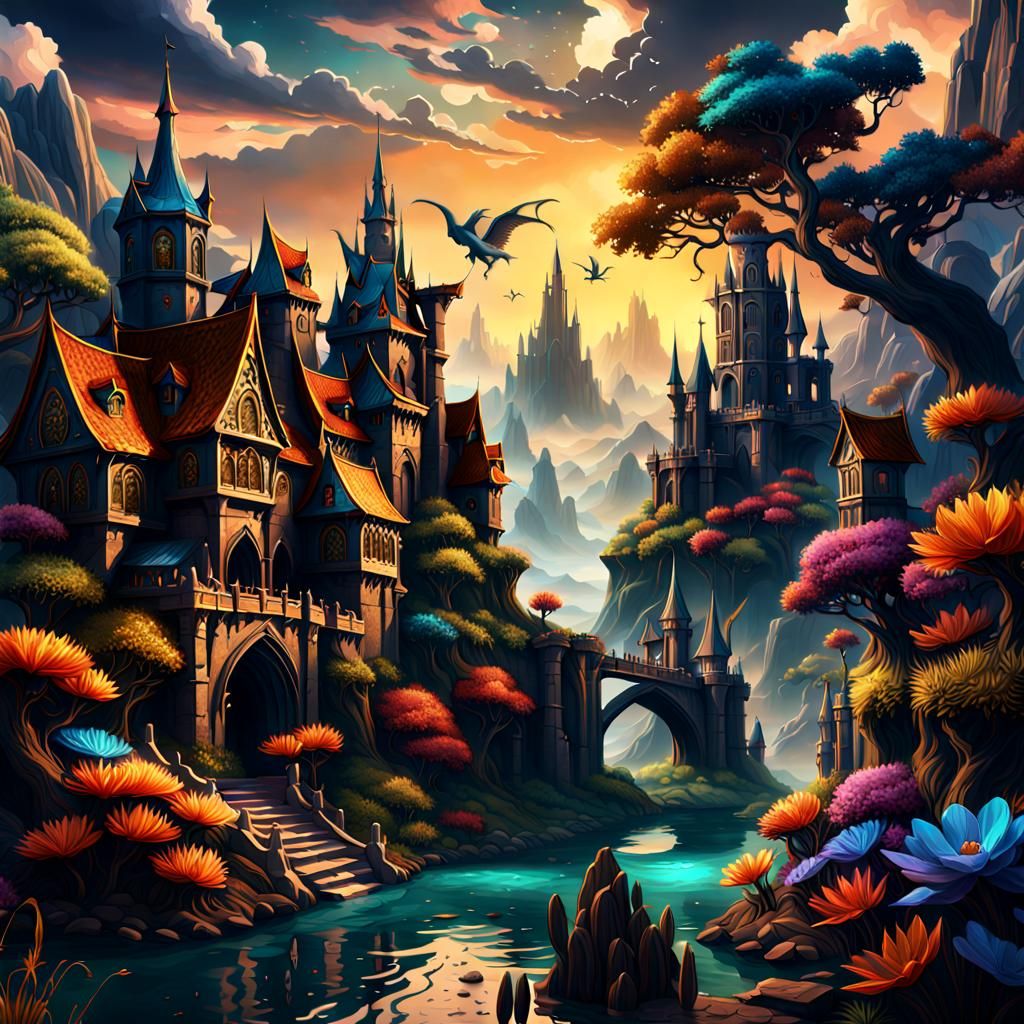 Fantastical Landscape in Deep Color, Matte Painting