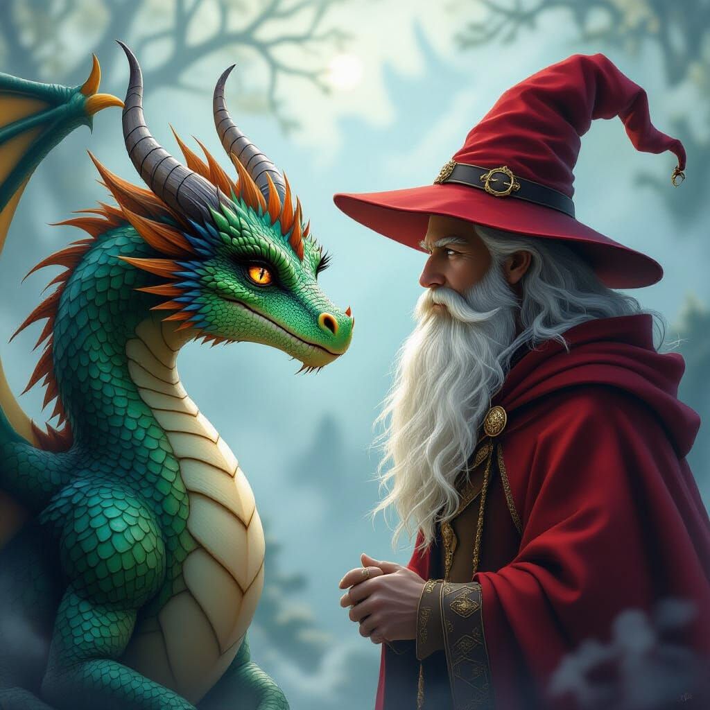 Dragons Meet Wizard in Ethereal Fantasy Glow