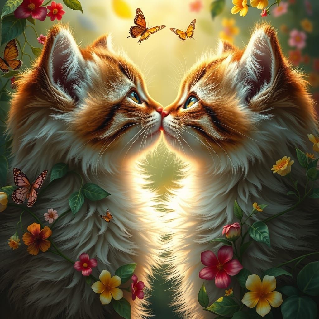 Tender Kitten Kiss in Vibrant Garden Realm