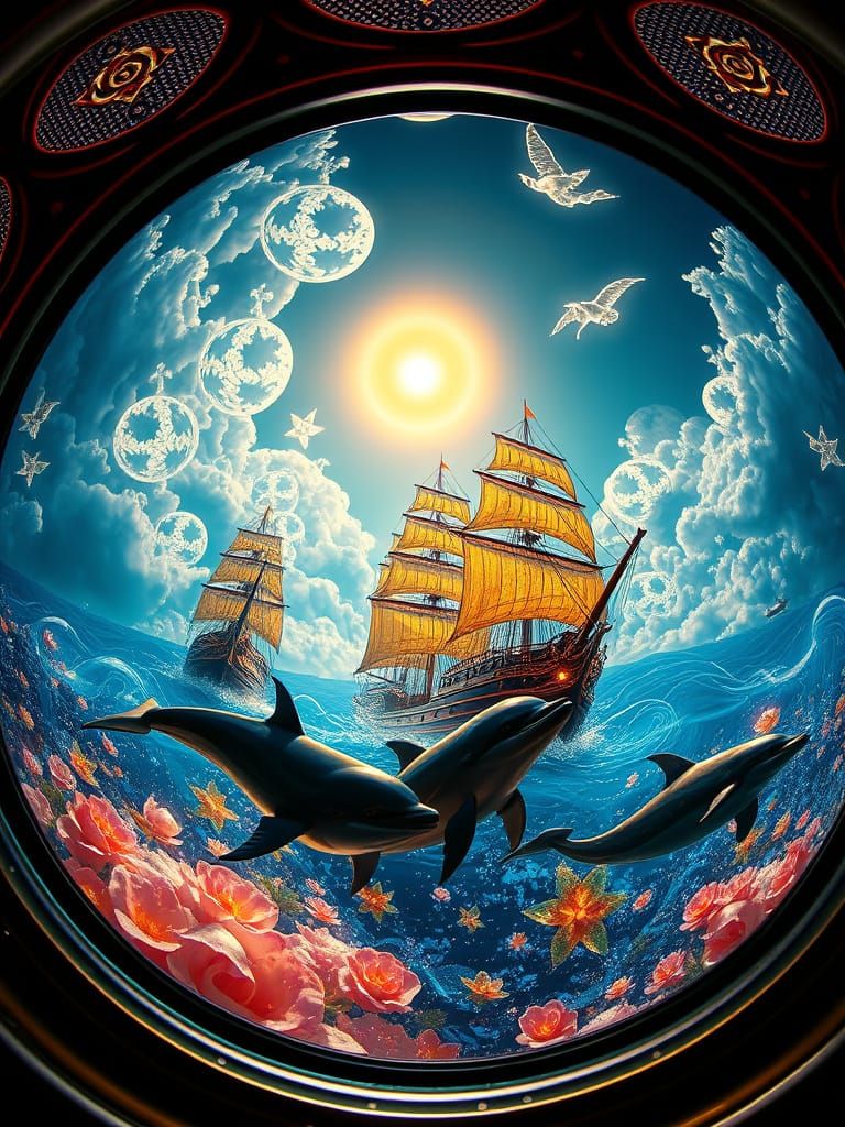 Cosmic Neon Sea Serpent Viewed Through Fisheye Lens