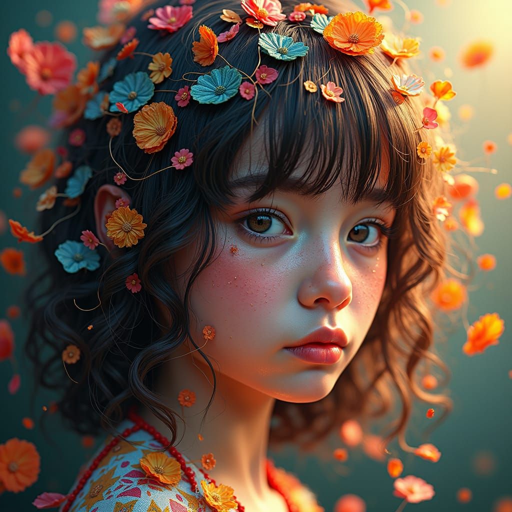 Teabag Portrait of a Girl in Art Nouveau Style