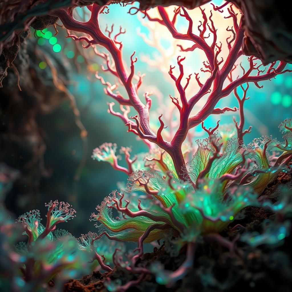 Iridescent Mycelium with Geometric Patterns