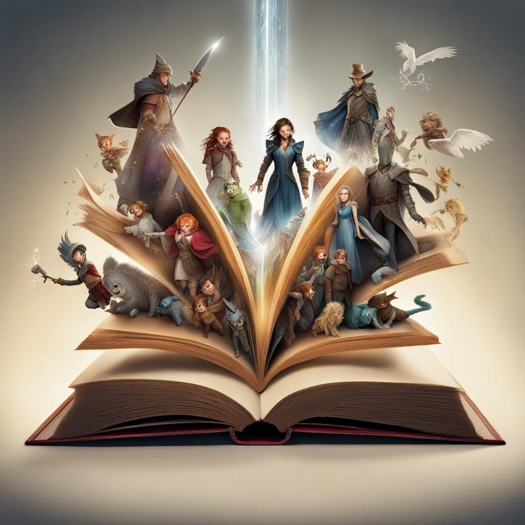 Fantasy Characters Emerge from Open Book