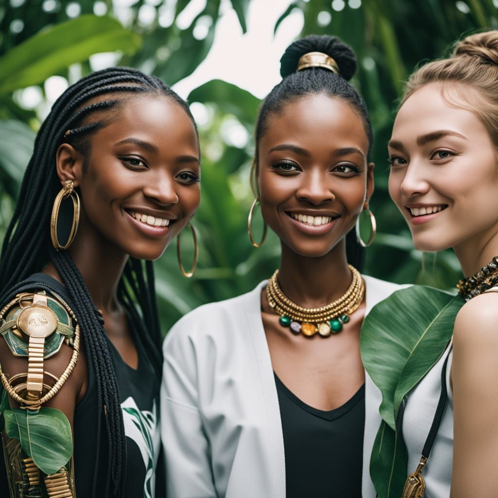Smiling Women in Jamaican Futuristic Streetwear
