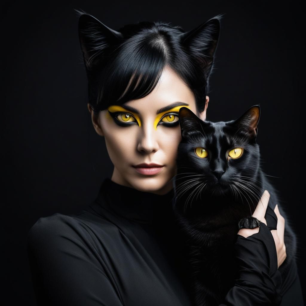 Portrait of a Beautiful Woman with Cat Eyes