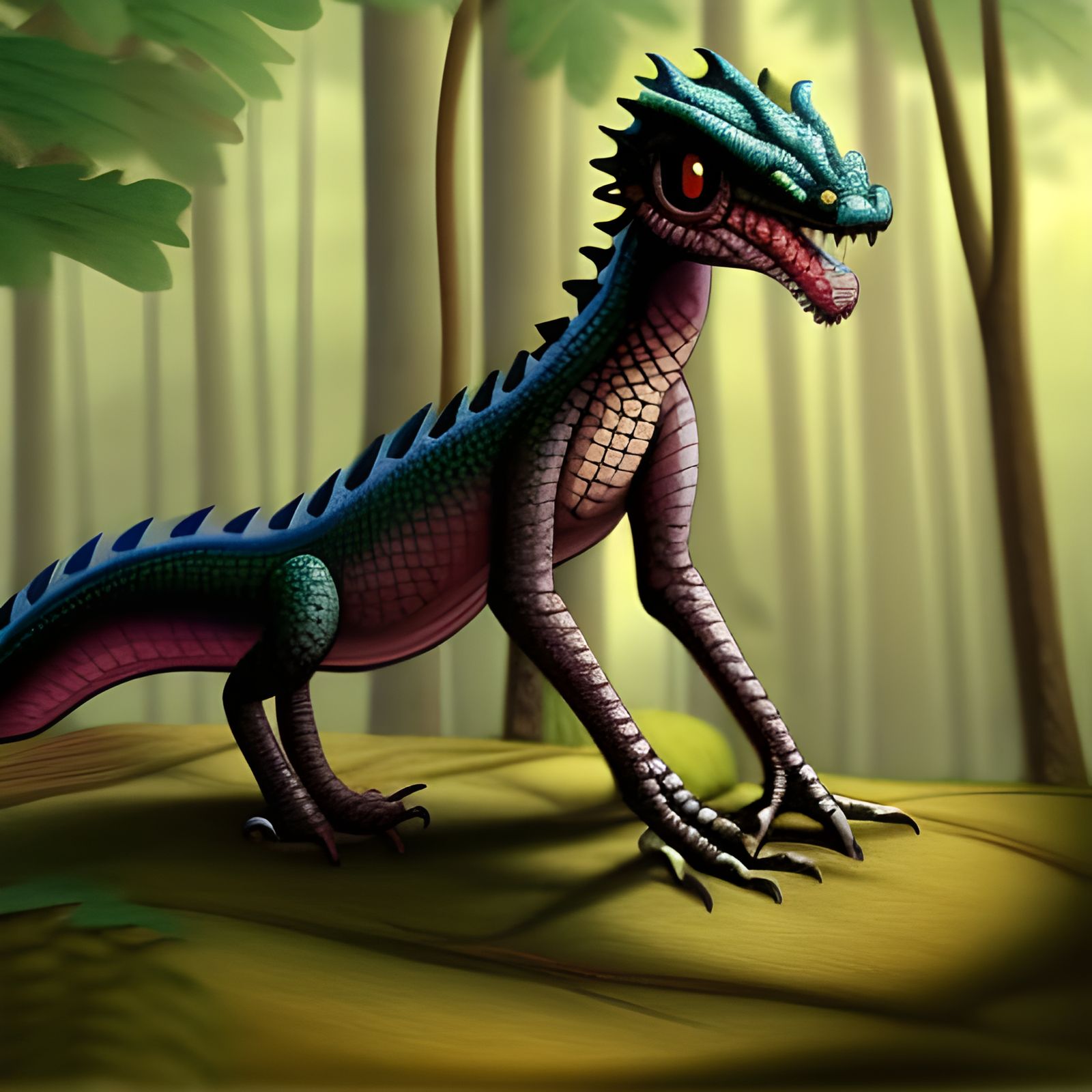 Ground Dragon in Forest: Dark Fantasy Concept Art