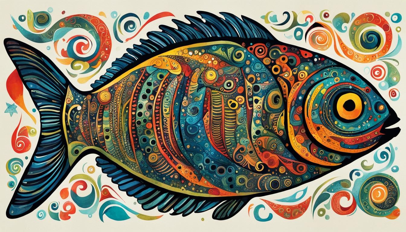 Whimsical Typographic Fish in Colored Ink